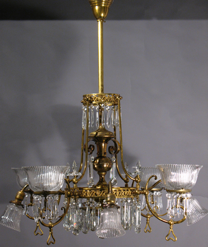 4 and 4 Gas & Electric Aesthetic Chandelier with Prisms